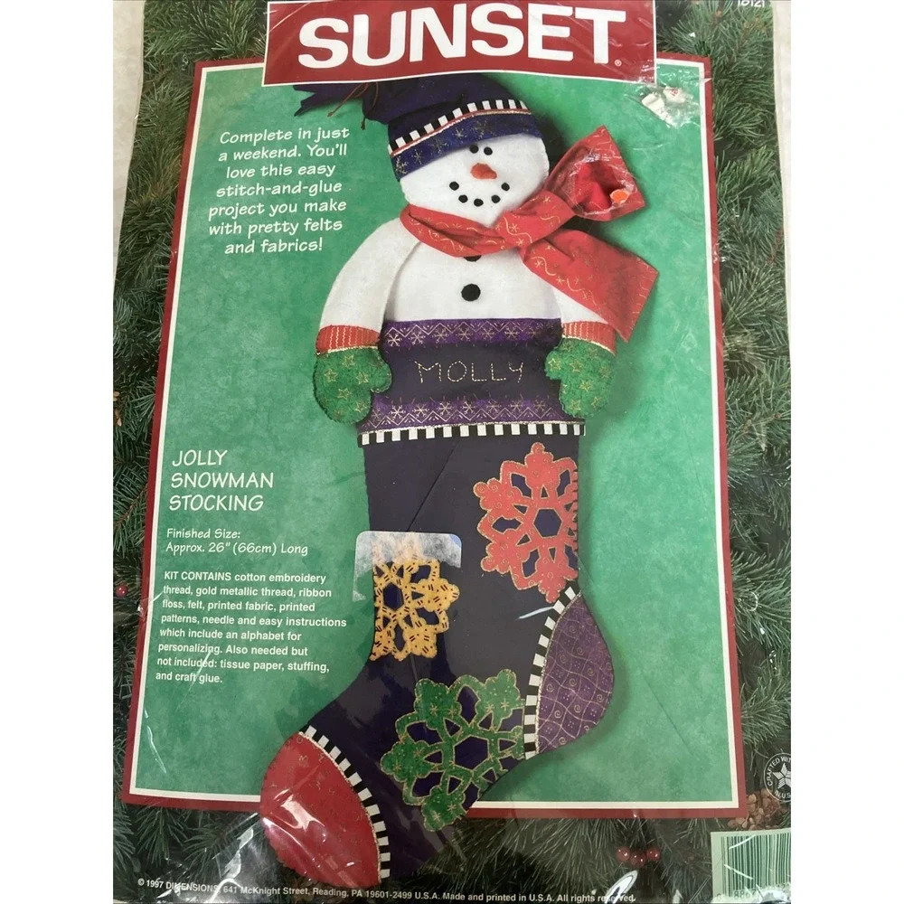 Sunset Embroidery Felt Jolly Snowman Stocking Kit 18121 Christmas Holiday Sealed